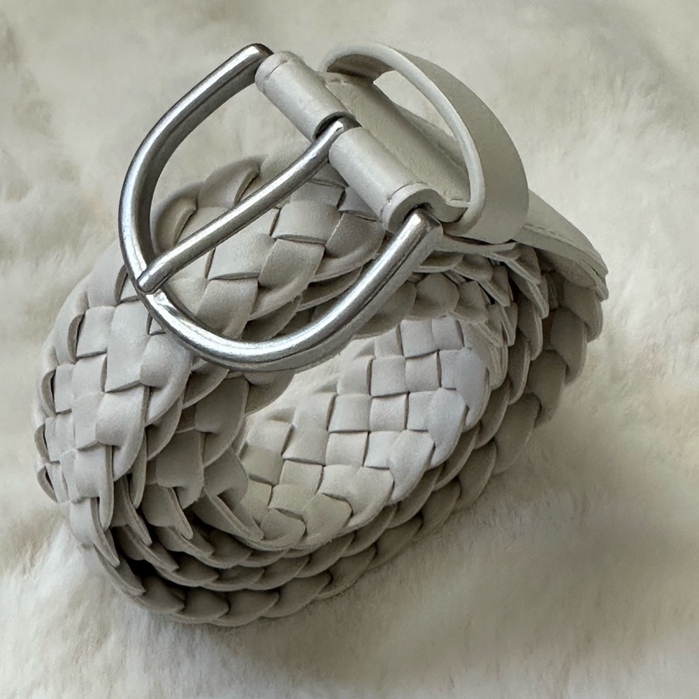 Elegant Off White/Ivory Braided Belt With Silver Buckle - Boho Chic Coastal ~ M.